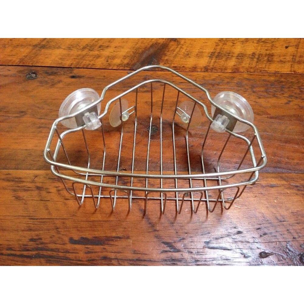 Stainless Steel Corner Suction Cup Soap Storage Shower Caddie Basket Organizer